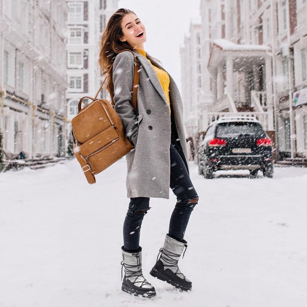 Women Grey Waterproof Fleece Lined Rain Boots for Winter Cold Weather - Picture 6 of 8